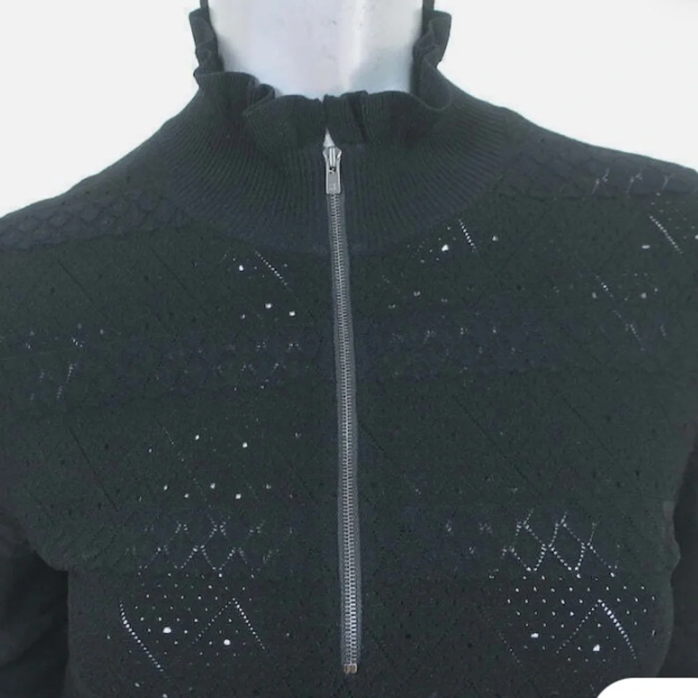 Veronica Beard Half-Zip Sweater Silvi Black Pointelle Knit Size Small​​​ - Picture 2 of 2